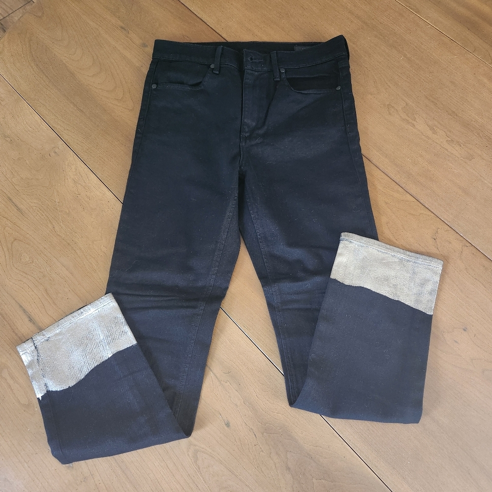 Rag & Bone Cate Mid-Rise Skinny Ankle Silver Paint Dipped Black Jeans Size 27